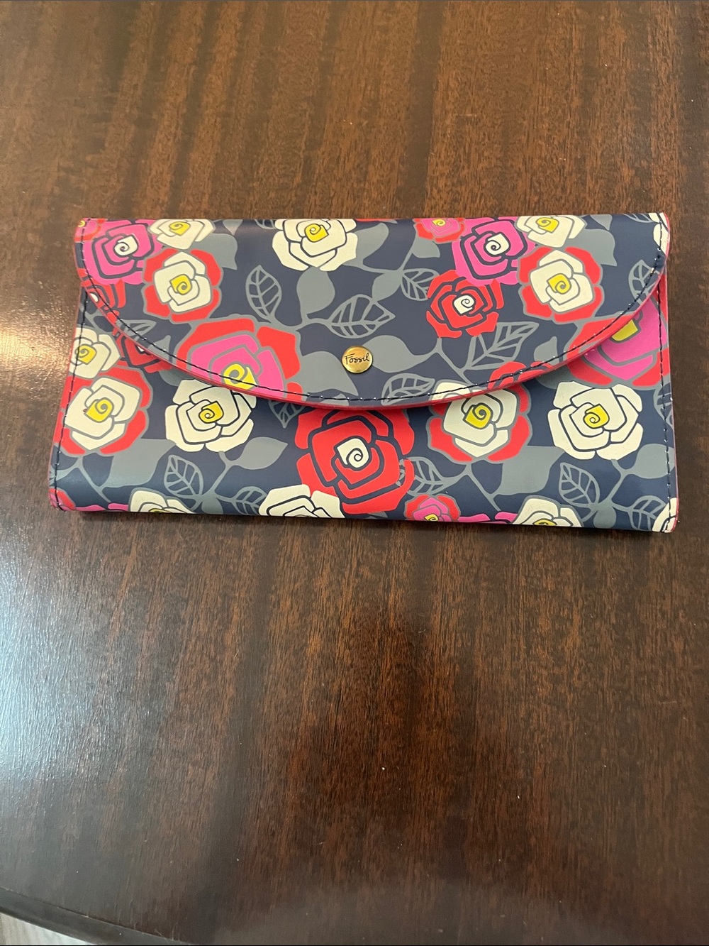 Floral Print Wallet Clutch - Navy Multicolor